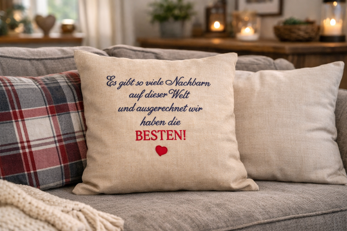 Kissenbezug Zierkissen 40x40 bestickt Baumwolle - Deko für Wohnzimmer Geschenk für beste Nachbarn