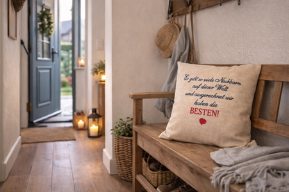 Kissenbezug Zierkissen 40x40 bestickt Baumwolle - Deko für Wohnzimmer Geschenk für beste Nachbarn