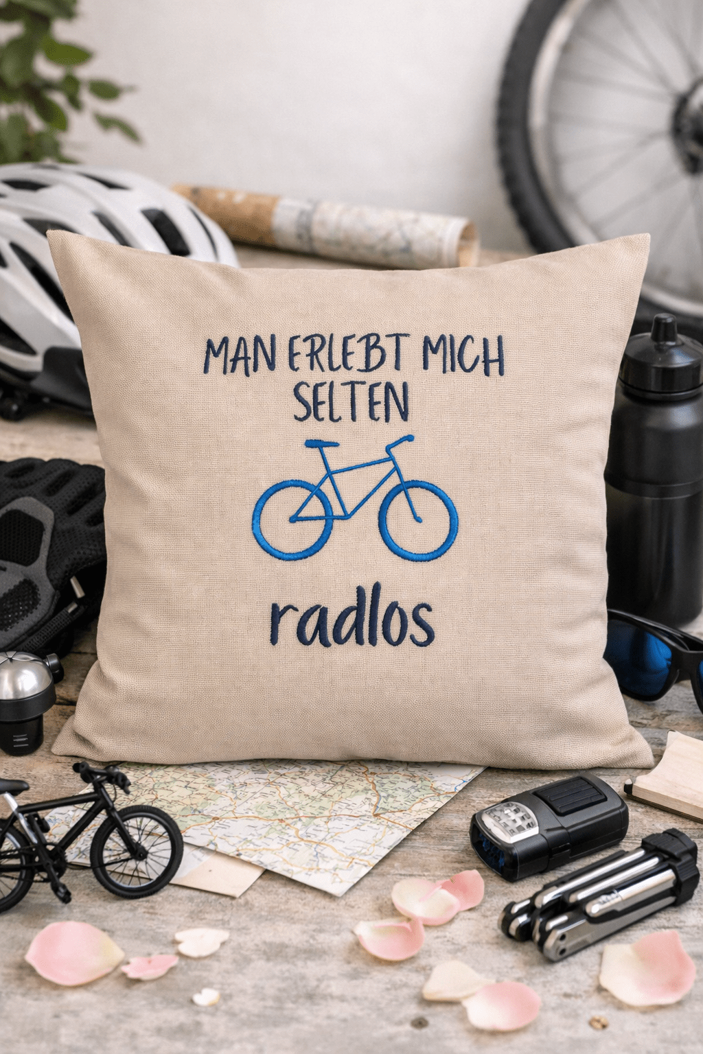 Kissenbezug Zierkissen 40x40 bestickt Baumwolle - Deko für Wohnzimmer Geschenk für Radfahrer