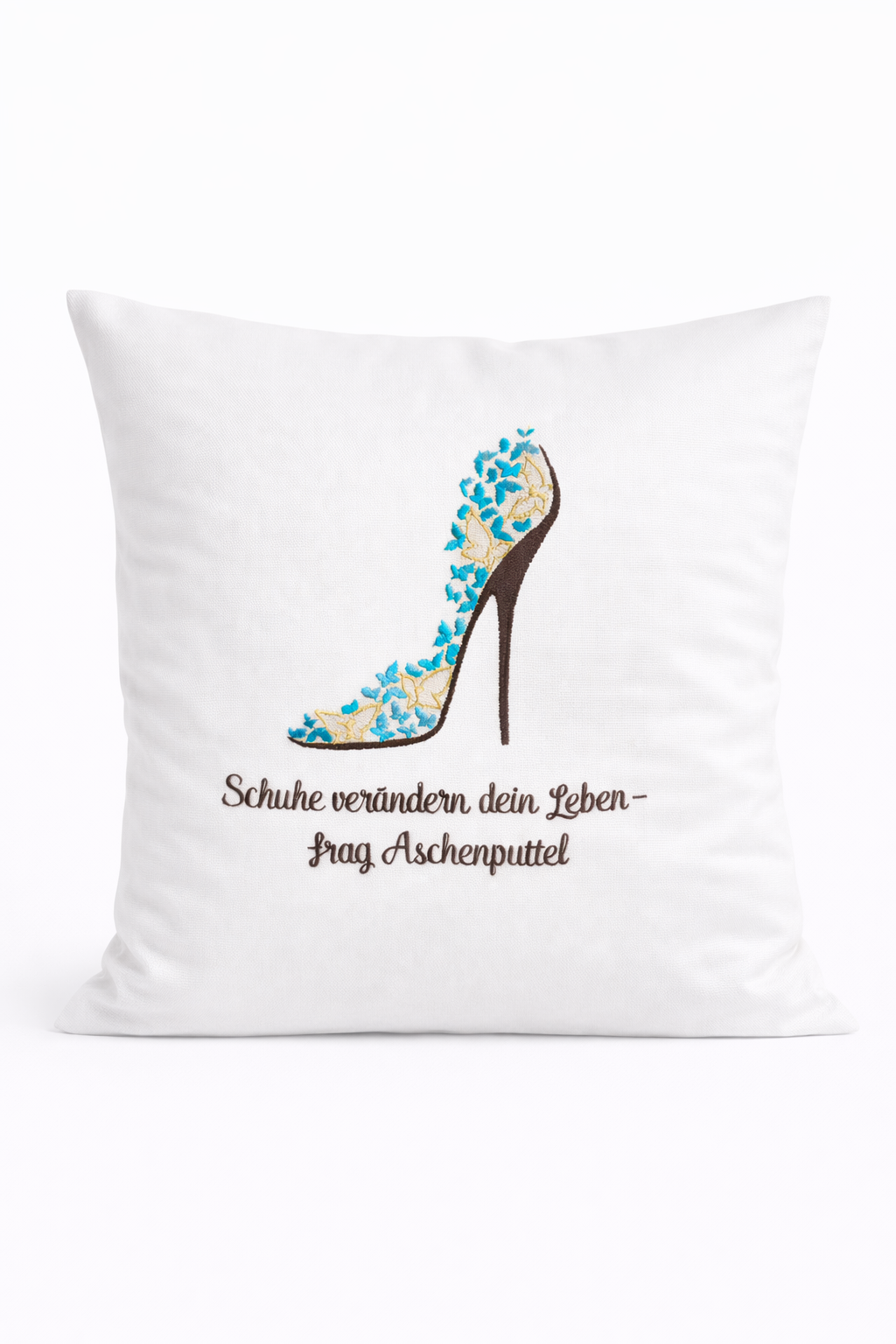 Kissenbezug Zierkissen 40x40 bestickt Baumwolle - Deko für Wohnzimmer Geschenk für Schuhliebhaber