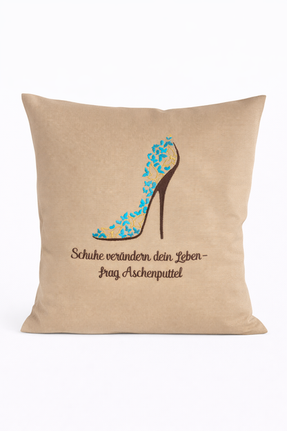 Kissenbezug Zierkissen 40x40 bestickt Baumwolle - Deko für Wohnzimmer Geschenk für Schuhliebhaber
