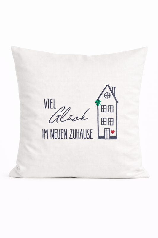 Kissenbezug Zierkissen 40x40 bestickt Baumwolle - Deko für Wohnzimmer Geschenk für Einzug Zuhause