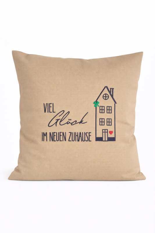 Kissenbezug Zierkissen 40x40 bestickt Baumwolle - Deko für Wohnzimmer Geschenk für Einzug Zuhause