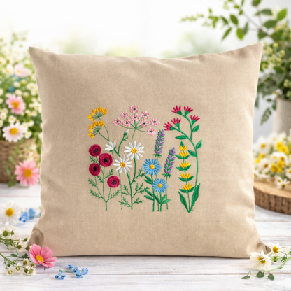 Kissenbezug Zierkissen 40x40 bestickt Baumwolle - Deko für Wohnzimmer Geschenk Blumenliebhaber Willdblumen