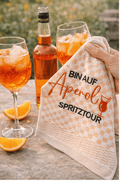 Geschirrtuch bestickt 50x70 Baumwolle für Aperol Fans