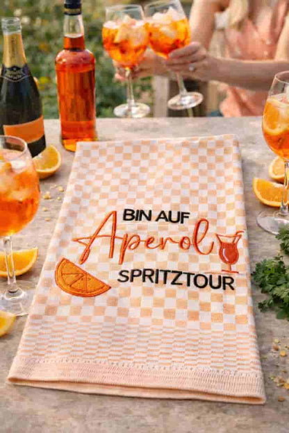 Geschirrtuch bestickt 50x70 Baumwolle für Aperol Fans