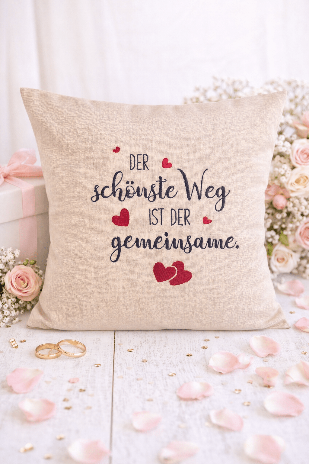 Kissenbezug Zierkissen 40x40 bestickt Baumwolle - Deko für Wohnzimmer Geschenk Hochzeit Jahrestag