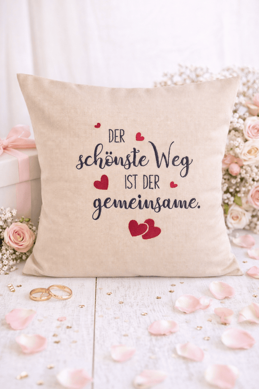 Kissenbezug Zierkissen 40x40 bestickt Baumwolle - Deko für Wohnzimmer Geschenk Hochzeit Jahrestag