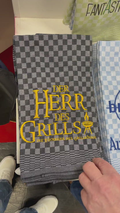 Geschirrtuch Küchenhandtuch bestickt 50x70 Baumwolle Küchendeko Geschenk für Griller Grillmeister Herr des Grills