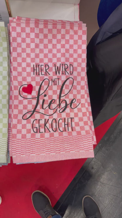 Geschirrtuch Küchenhandtuch bestickt 50x70 Baumwolle Küchendeko Geschenk für Koch Köche mit Liebe gekocht