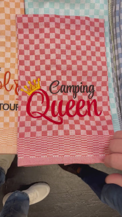 Geschirrtuch Küchenhandtuch bestickt 50x70 Baumwolle Küchendeko Geschenk für Campingliebhaberinnen Camping Queen