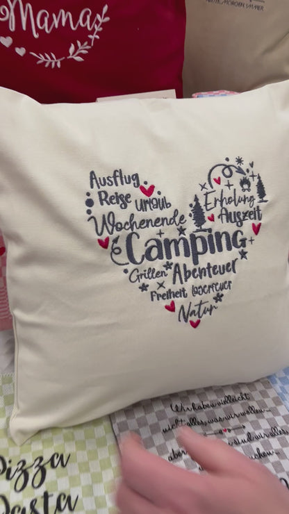 Kissenbezug Zierkissen 40x40 bestickt Baumwolle - Deko für Wohnzimmer Geschenk für Camper Wohnmobil Wohnwagen
