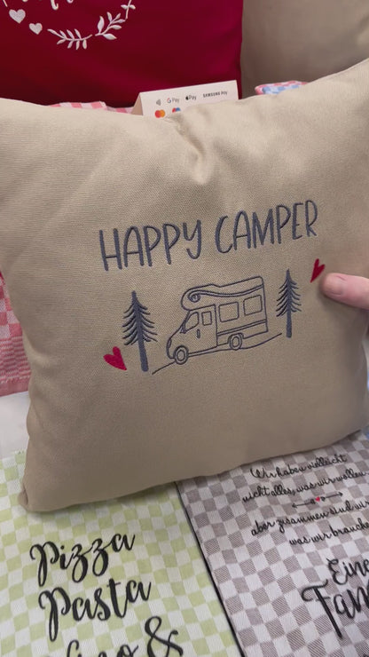 Kissenbezug Zierkissen 40x40 bestickt Baumwolle - Deko für Wohnzimmer Geschenk für Camper mit Wohnmobil
