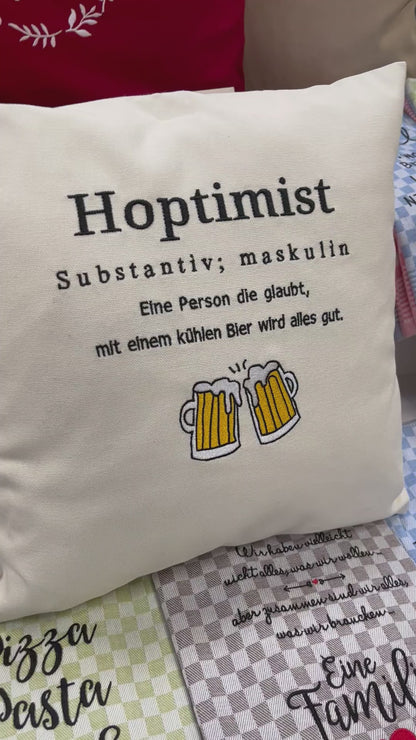 Kissenbezug Zierkissen 40x40 bestickt Baumwolle - Deko für Wohnzimmer Geschenk für wahre Bier Fans