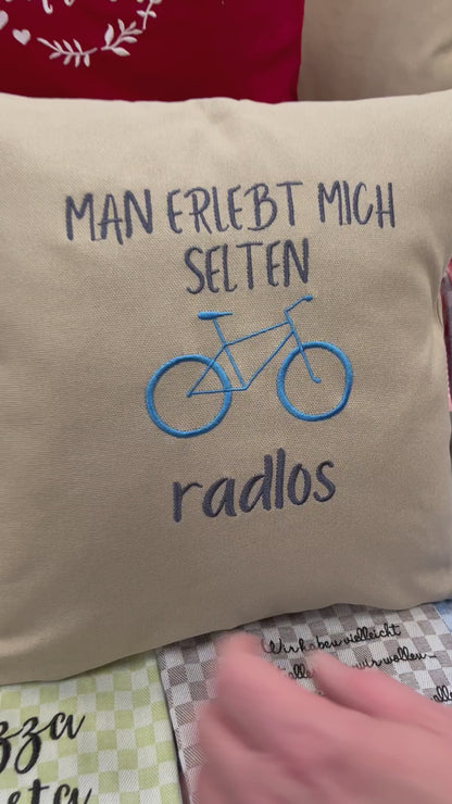 Kissenbezug Zierkissen 40x40 bestickt Baumwolle - Deko für Wohnzimmer Geschenk für Radfahrer