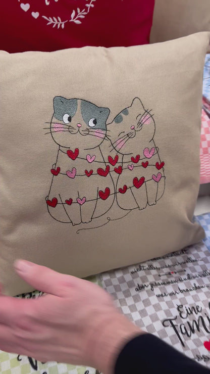 Kissenbezug Zierkissen 40x40 bestickt Baumwolle - Deko für Wohnzimmer Geschenk für Katzenliebhaber
