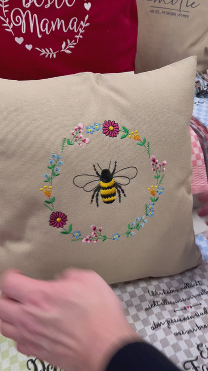 Kissenbezug Zierkissen 40x40 bestickt Baumwolle - Deko für Wohnzimmer Geschenk für Imker & Bienenfreunde