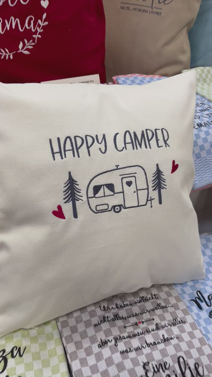 Kissenbezug Zierkissen 40x40 bestickt Baumwolle - Deko für Wohnzimmer Geschenk für Camper mit Wohnwagen