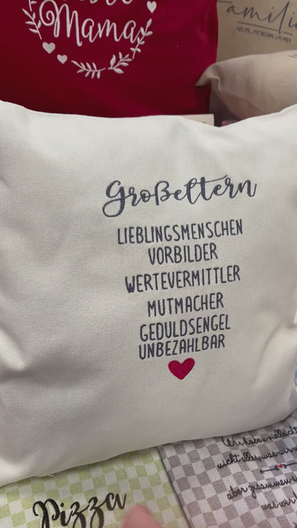 Kissenbezug Zierkissen 40x40 bestickt Baumwolle - Deko für Wohnzimmer Geschenk für Großeltern
