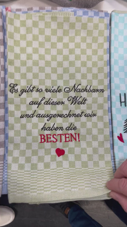 Geschirrtuch Küchenhandtuch bestickt 50x70 Baumwolle Küchendeko Geschenk für Nachbarn gute Nachbarschaft