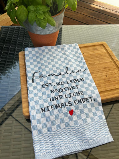 Geschirrtuch Küchenhandtuch bestickt 50x70 Baumwolle Küchendeko Geschenk für Familienmitglieder Familie ist...