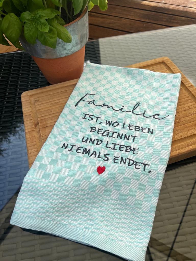 Geschirrtuch Küchenhandtuch bestickt 50x70 Baumwolle Küchendeko Geschenk für Familienmitglieder Familie ist...