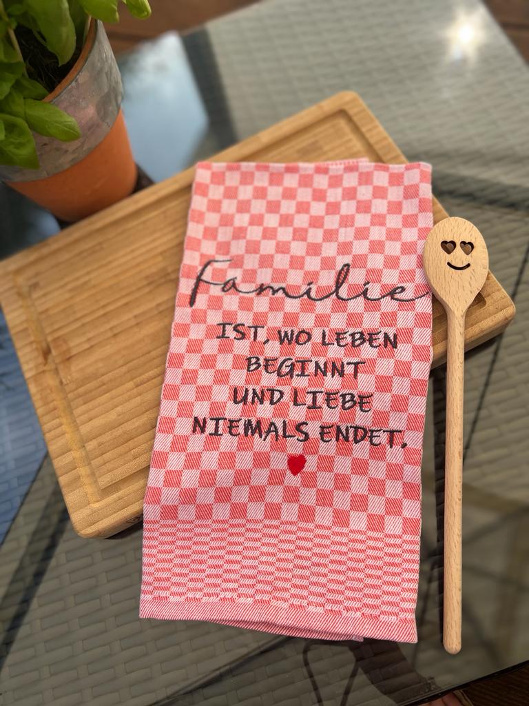 Geschirrtuch Küchenhandtuch bestickt 50x70 Baumwolle Küchendeko Geschenk für Familienmitglieder Familie ist...